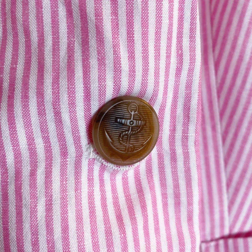 Talbots Aberdeen Linen Blend Pink and White Stripe Women's Blazer, Size 14W - Picture 4 of 11